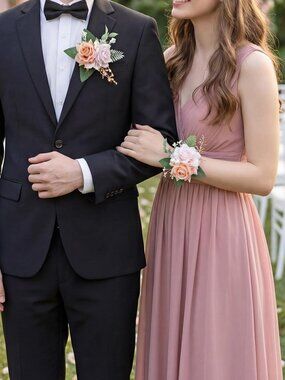 Corsage and Boutonniere Set for Prom Homecoming Wedding Party Dance Dusty Pink